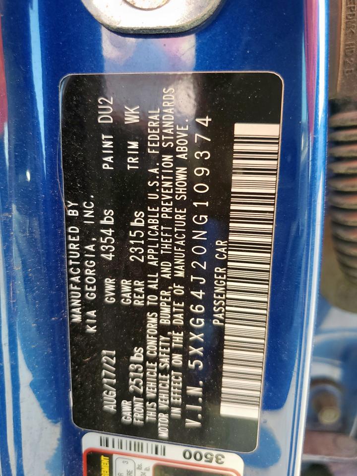 2022 Kia K5 Gt Line VIN: 5XXG64J20NG109374 Lot: 80952365