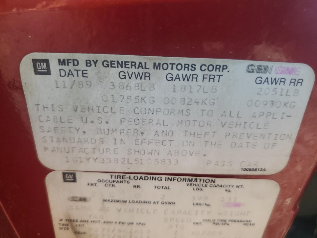 1990 Chevrolet Corvette VIN: 1G1YY3382L5105833 Lot: 84030985