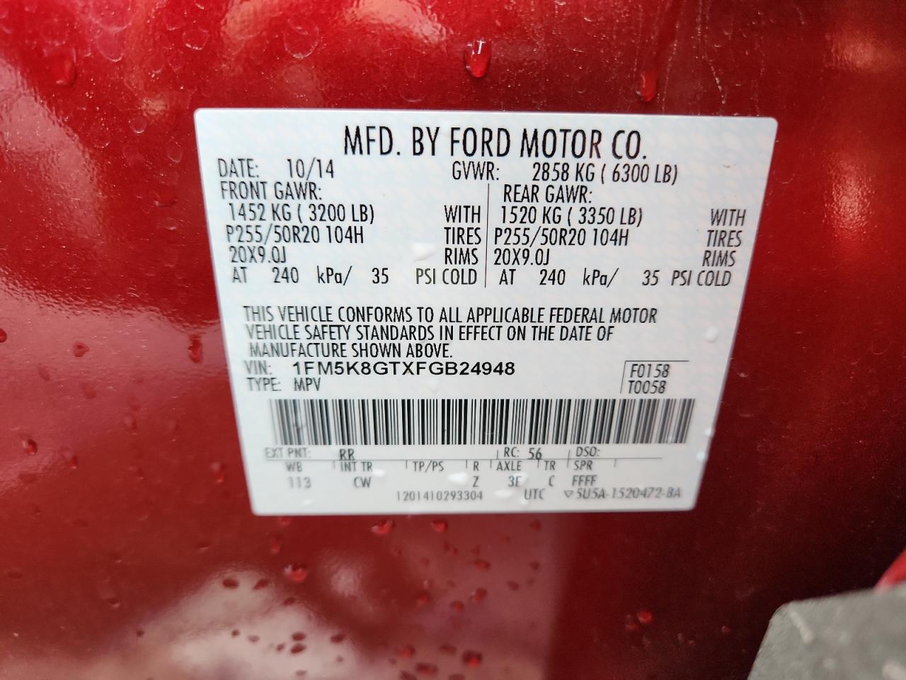 2015 Ford Explorer Sport VIN: 1FM5K8GTXFGB24948 Lot: 84736485