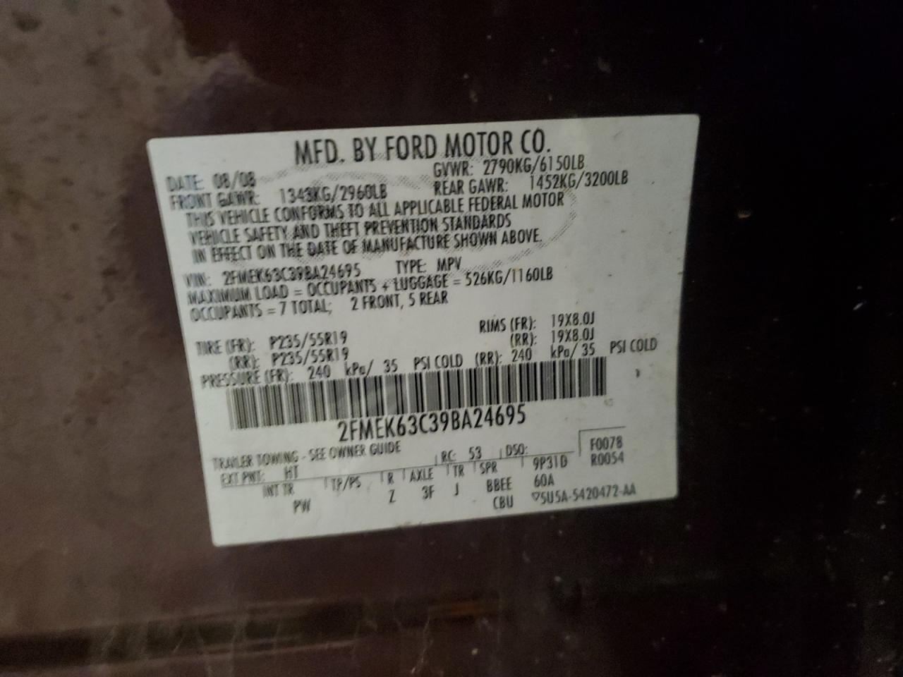 2009 Ford Flex Limited VIN: 2FMEK63C39BA24695 Lot: 81724955