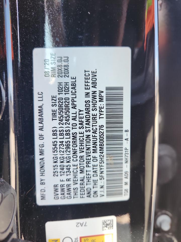 2021 Honda Pilot Se VIN: 5FNYF5H24MB005276 Lot: 72067775