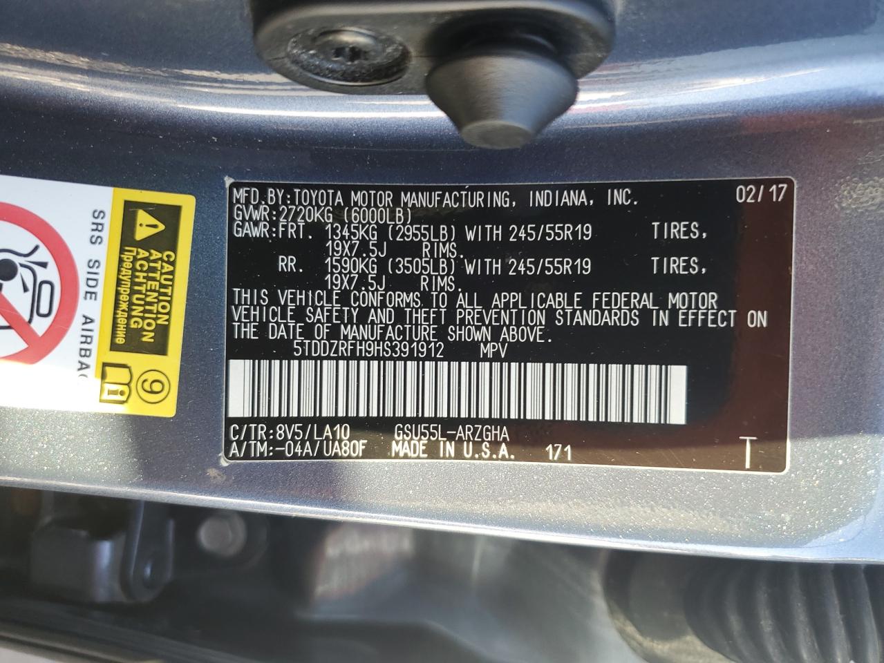 2017 Toyota Highlander Limited VIN: 5TDDZRFH9HS391912 Lot: 71284395