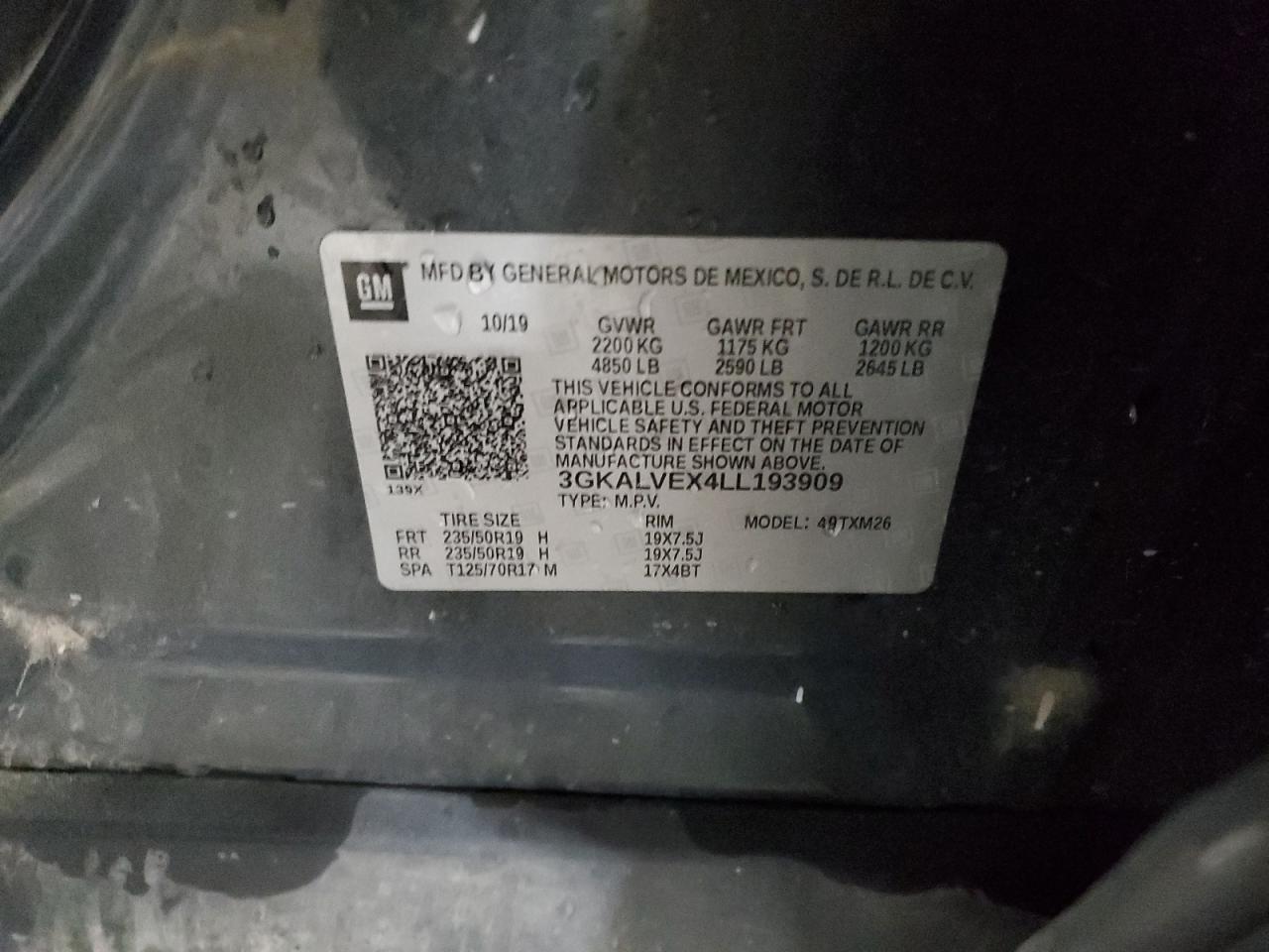 2020 GMC Terrain Slt VIN: 3GKALVEX4LL193909 Lot: 80650715