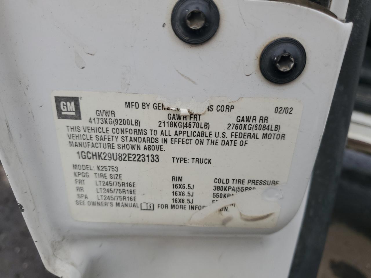 2002 Chevrolet Silverado K2500 Heavy Duty VIN: 1GCHK29U82E223133 Lot: 71323795