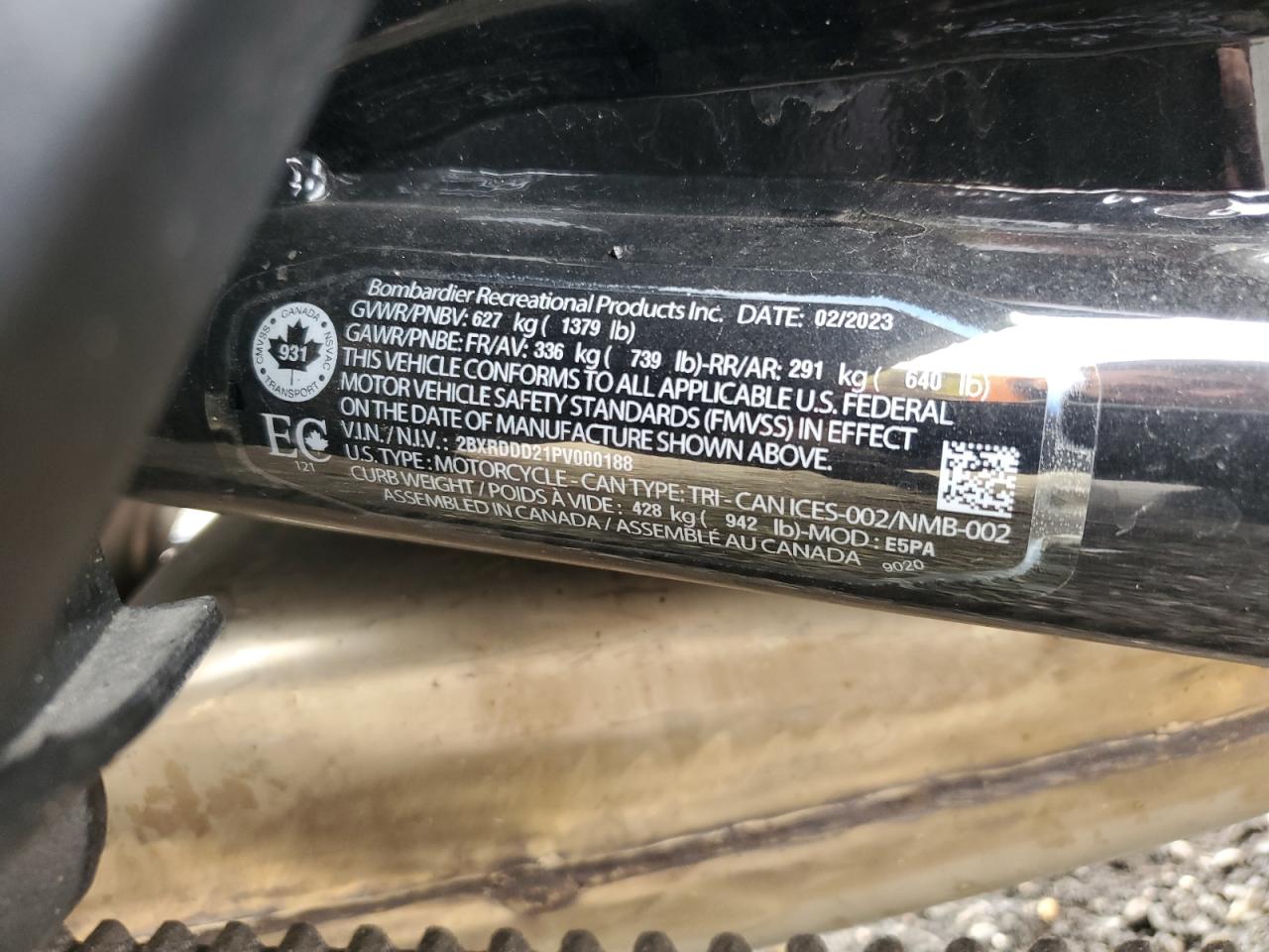 2023 Can-Am Spyder Roadster F3-S VIN: 2BXRDDD21PV000188 Lot: 84582265