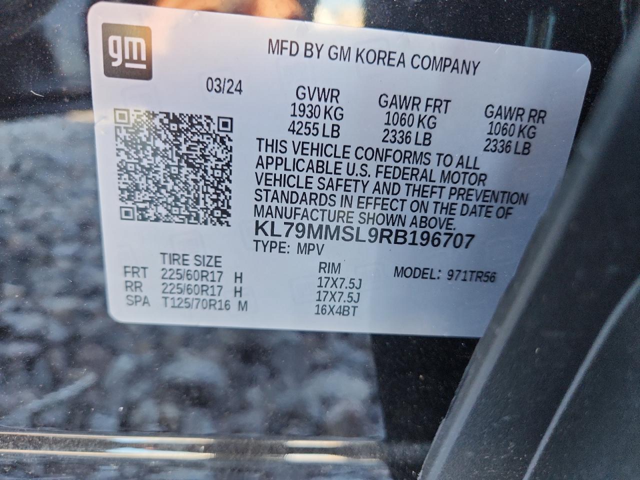 2024 Chevrolet Trailblazer Ls VIN: KL79MMSL9RB196707 Lot: 80379625