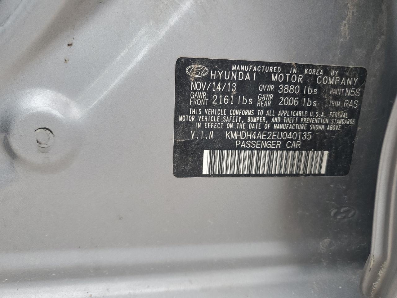 2014 Hyundai Elantra Se VIN: KMHDH4AE2EU040135 Lot: 70295255