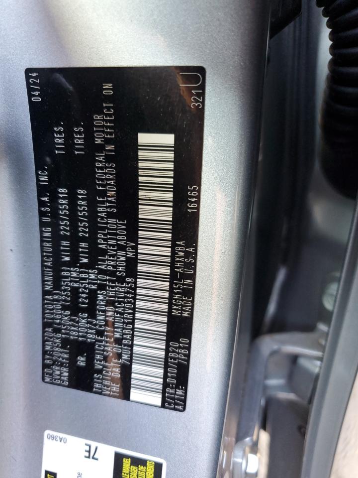 2024 Toyota Corolla Cross Se VIN: 7MUFBABG1RV034758 Lot: 81764435