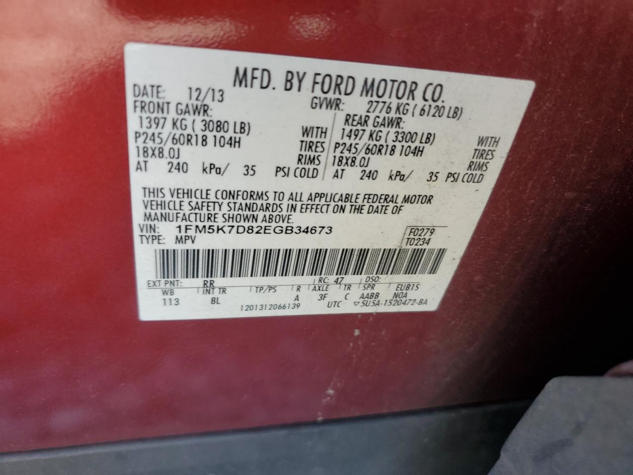 2014 Ford Explorer Xlt VIN: 1FM5K7D82EGB34673 Lot: 71491965