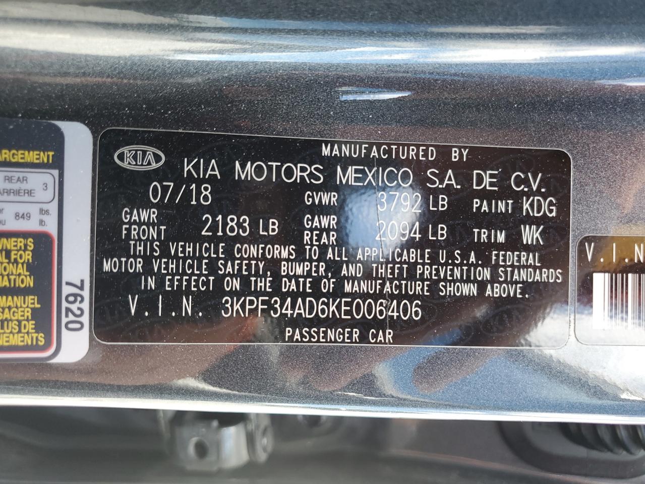 2019 Kia Forte Gt Line VIN: 3KPF34AD6KE006406 Lot: 81843855