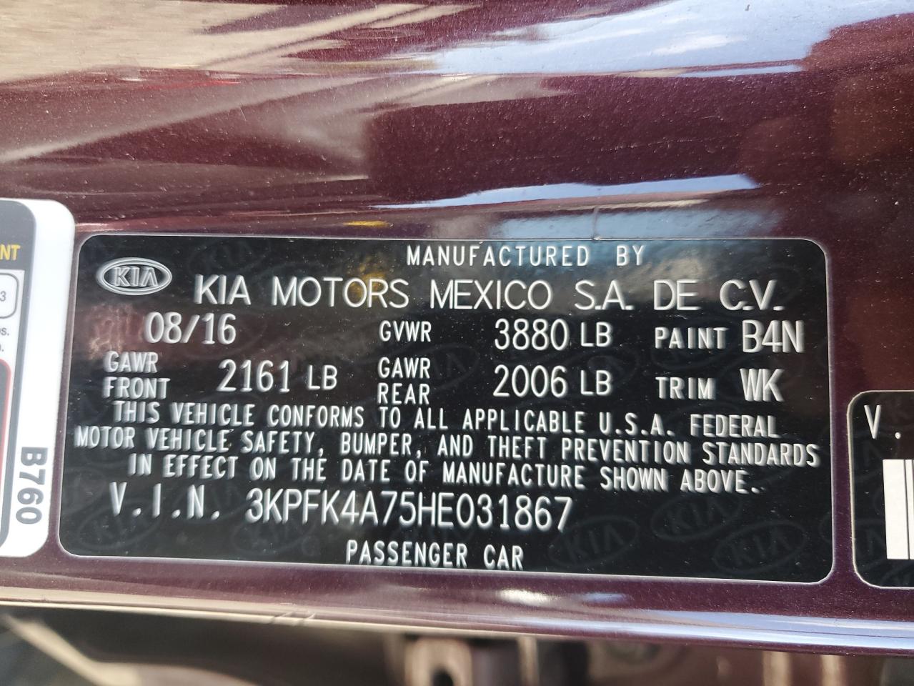 2017 Kia Forte Lx VIN: 3KPFK4A75HE031867 Lot: 81848875