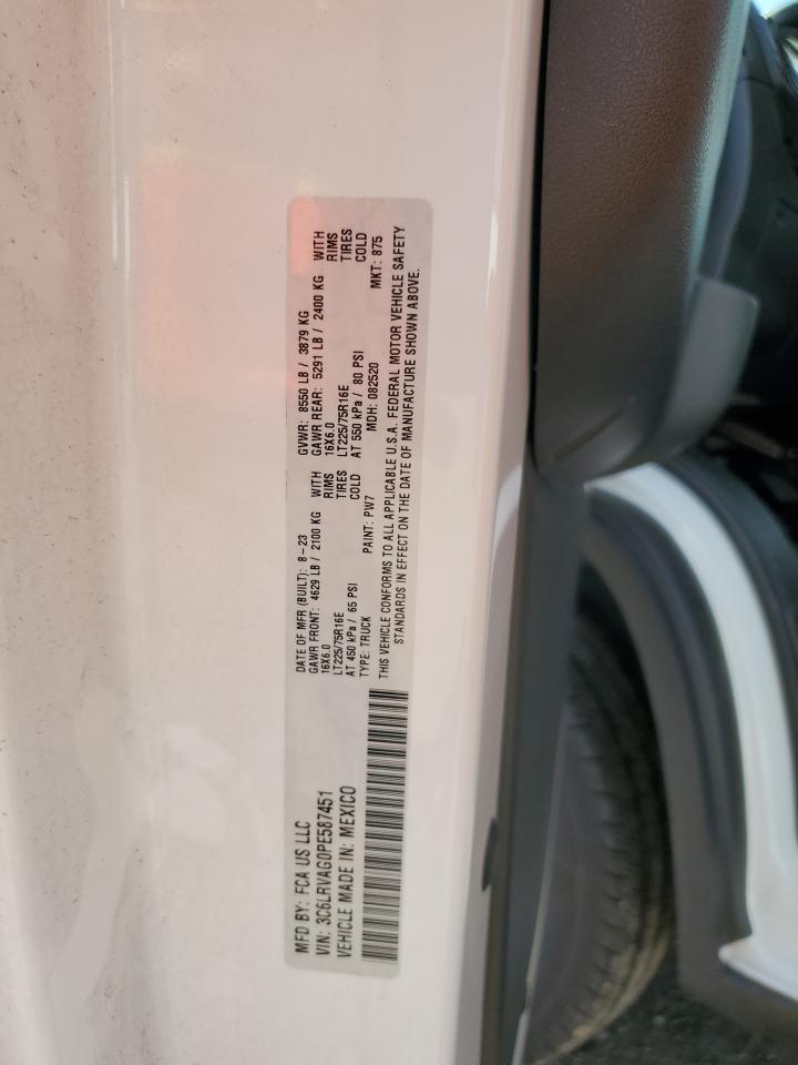 2023 Ram Promaster 1500 1500 Standard VIN: 3C6LRVAG0PE587451 Lot: 80132265