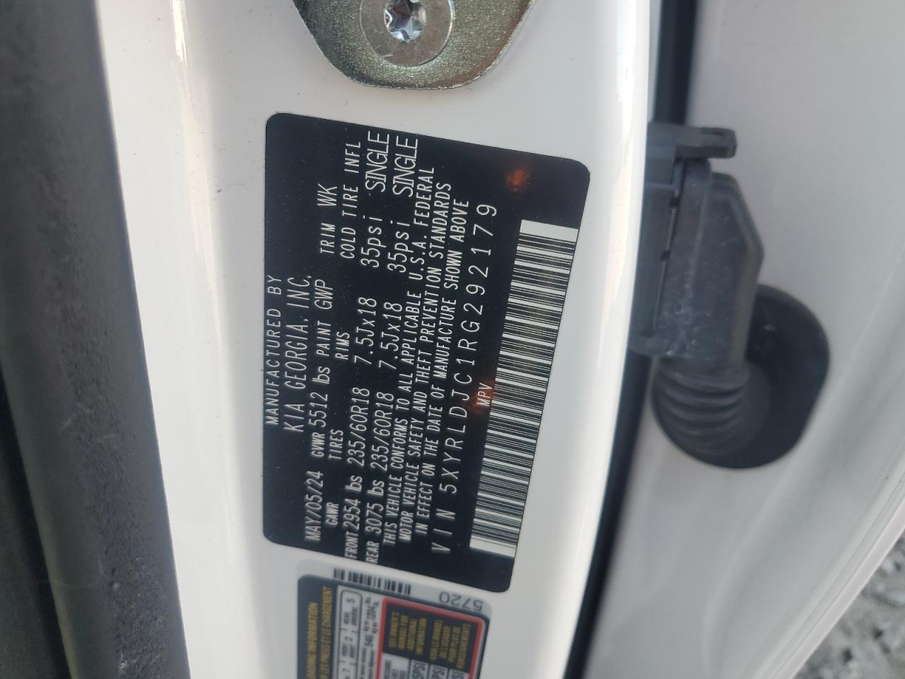 2024 Kia Sorento S VIN: 5XYRLDJC1RG292179 Lot: 71865265