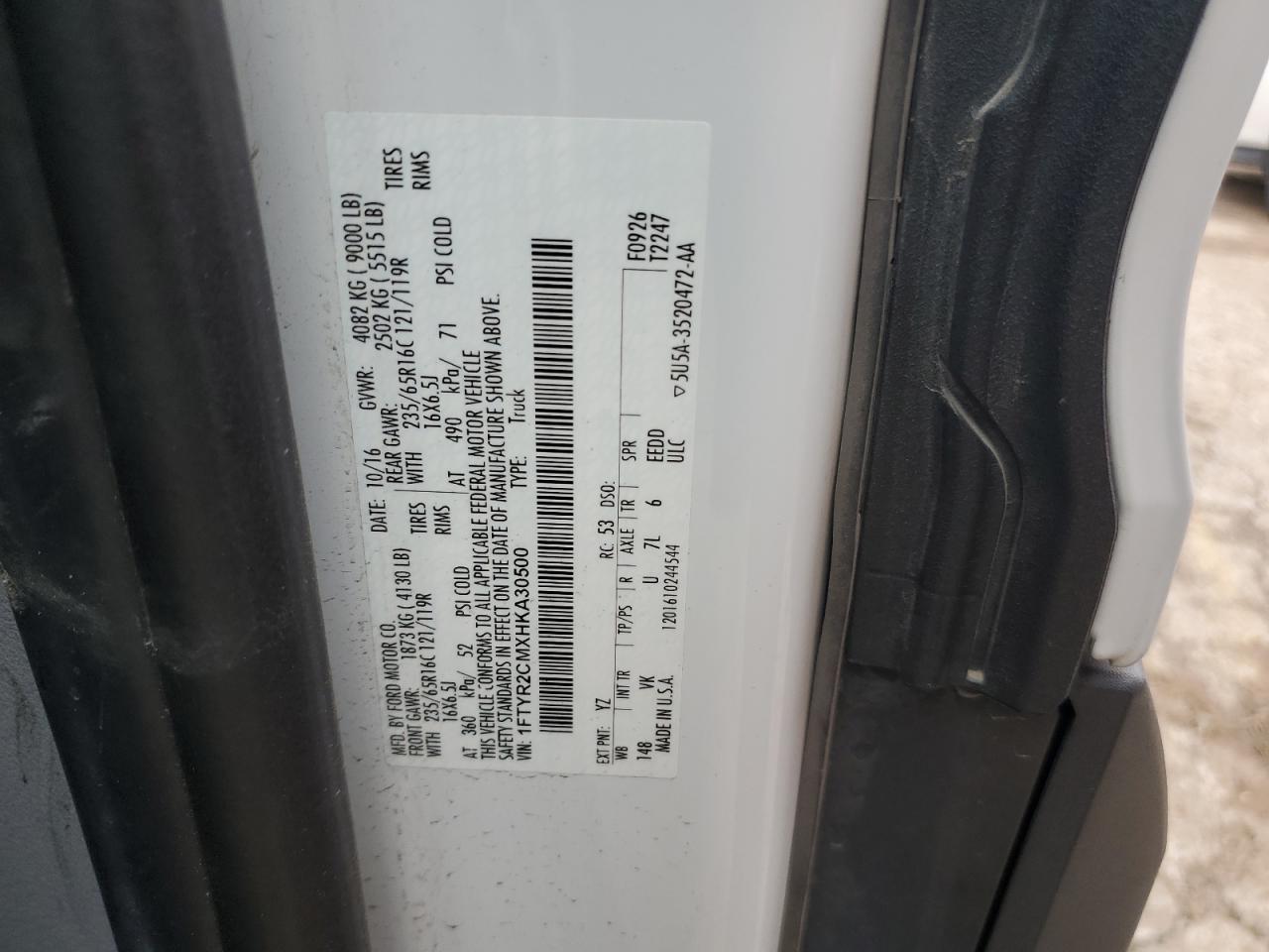 2017 Ford Transit T-250 VIN: 1FTYR2CMXHKA30500 Lot: 82059535