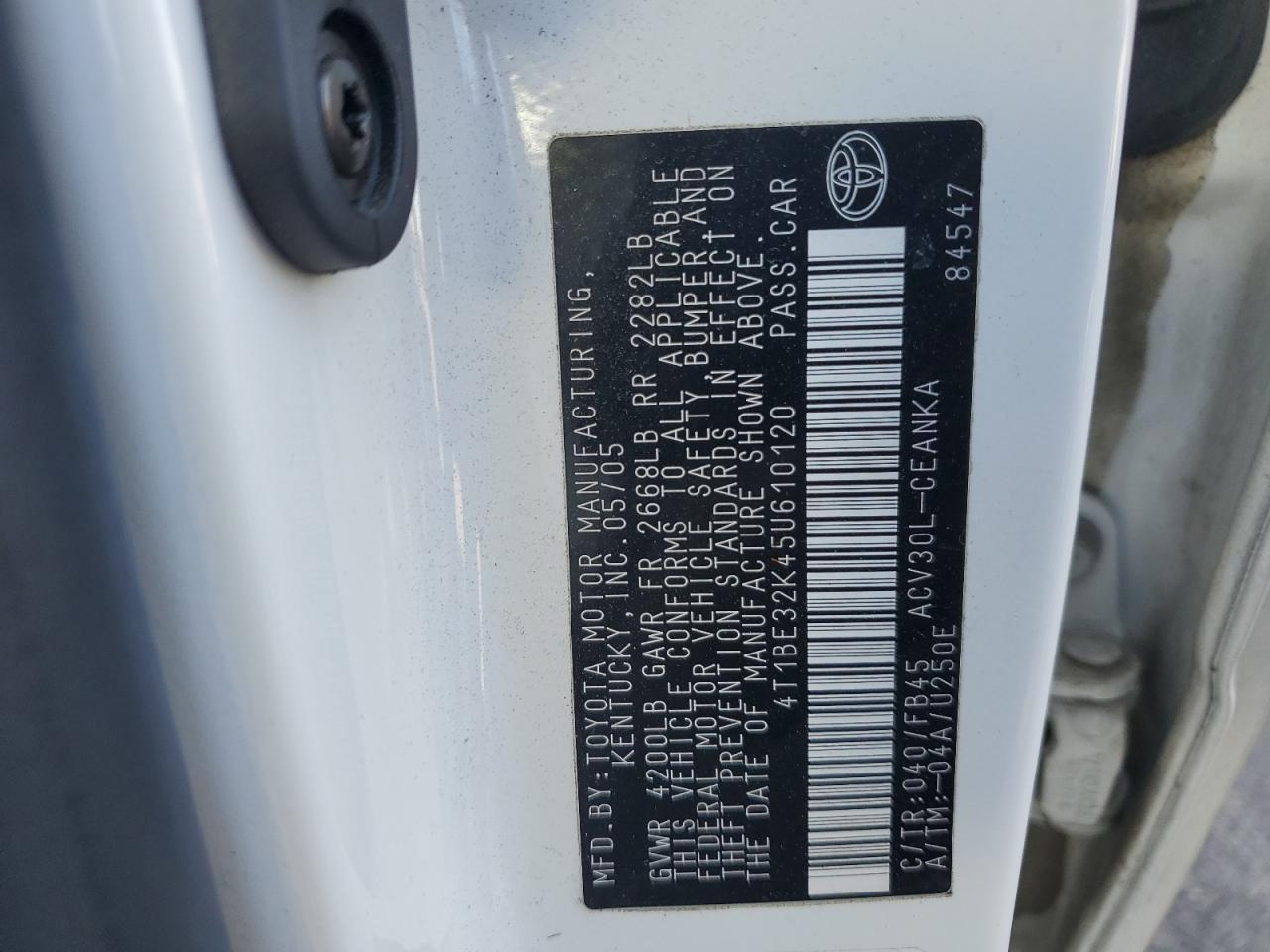 2005 Toyota Camry Le VIN: 4T1BE32K45U610120 Lot: 81714705