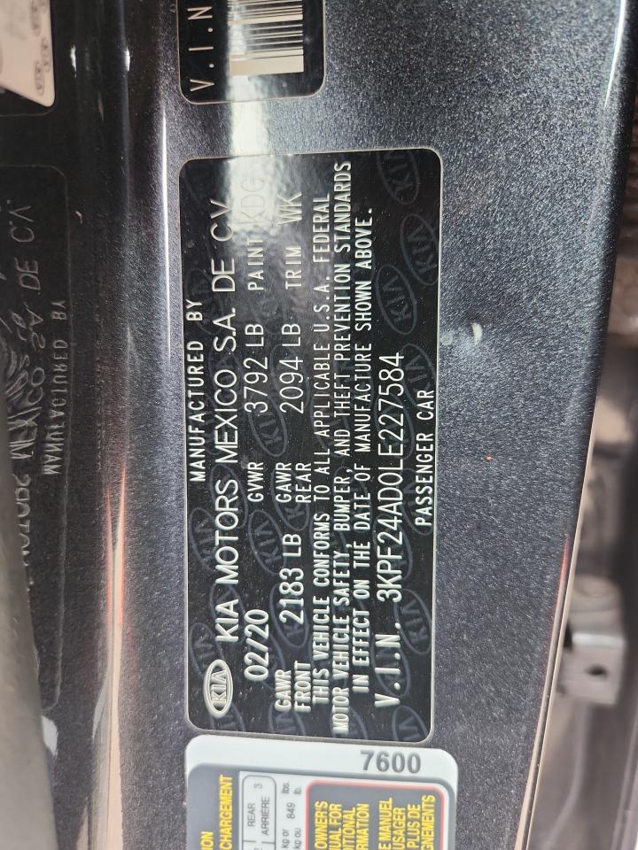 2020 Kia Forte Fe VIN: 3KPF24AD0LE227584 Lot: 81258625