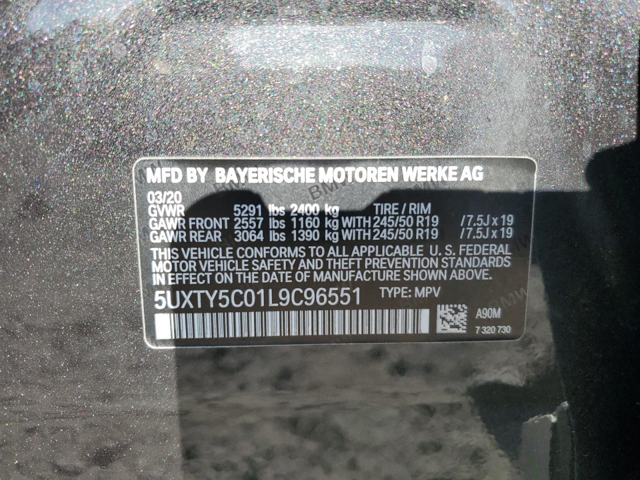 2020 BMW X3 xDrive30I VIN: 5UXTY5C01L9C96551 Lot: 81547645