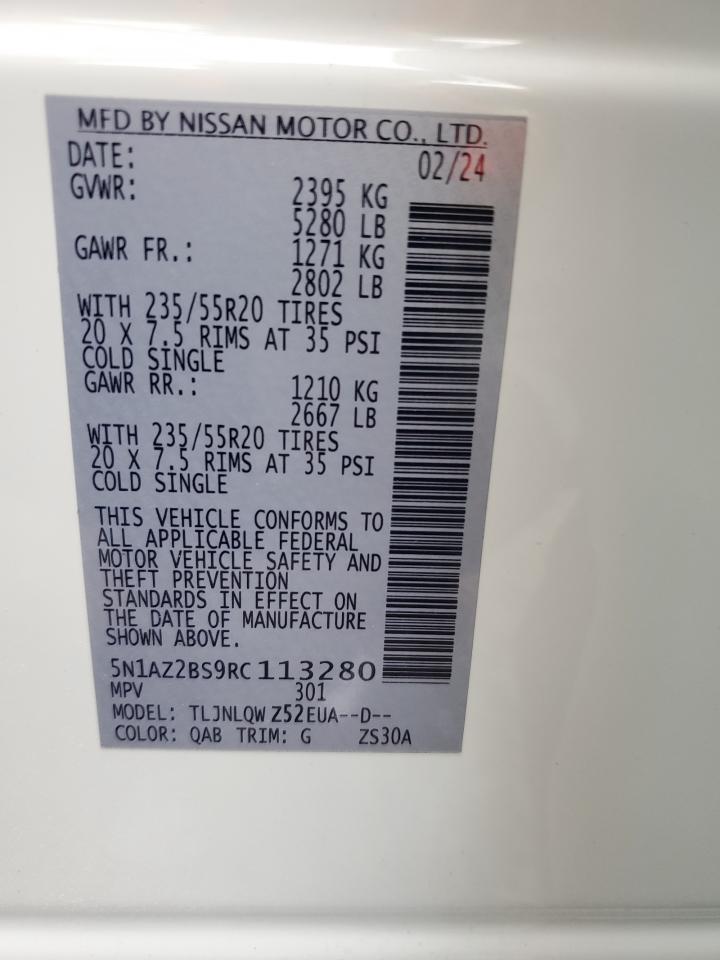 2024 Nissan Murano Sv VIN: 5N1AZ2BS9RC113280 Lot: 83817875