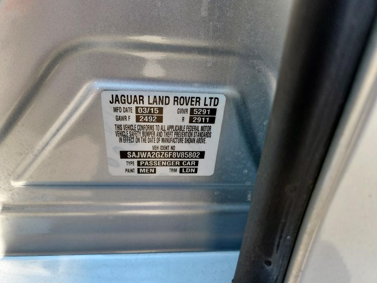 2015 Jaguar Xjl Portfolio VIN: SAJWA2GZ6F8V85802 Lot: 81042165