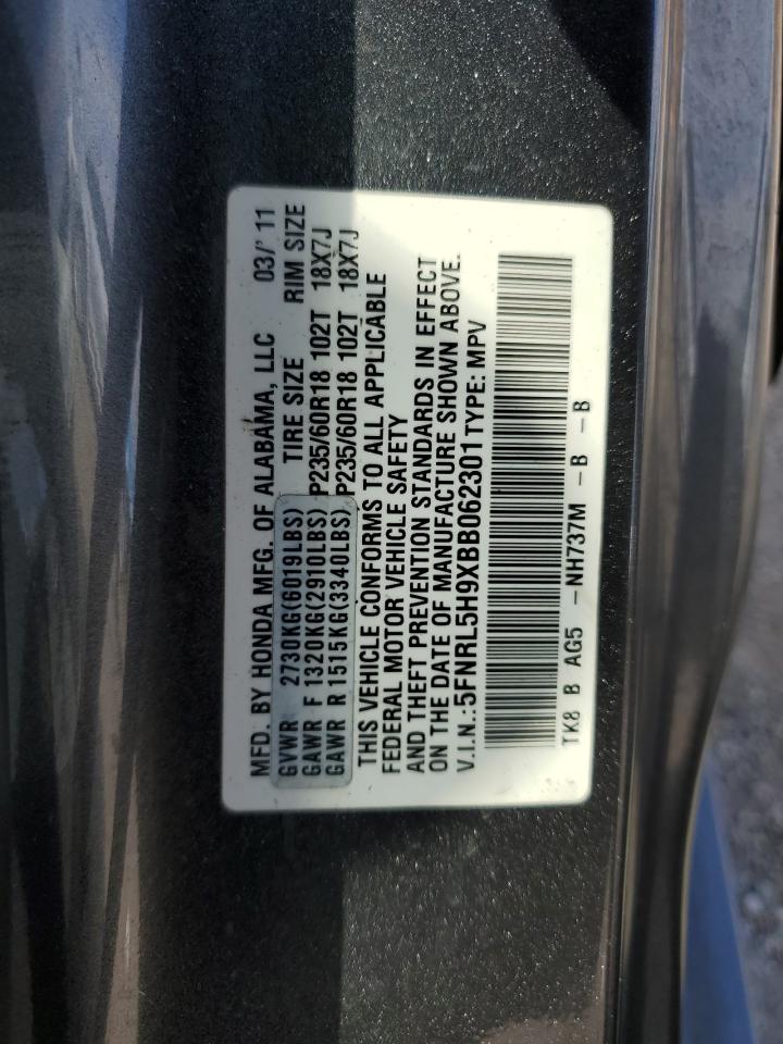 2011 Honda Odyssey Touring VIN: 5FNRL5H9XBB062301 Lot: 81461465