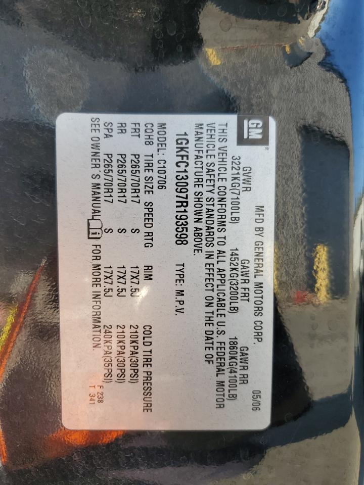 2007 GMC Yukon VIN: 1GKFC13097R193598 Lot: 72038755