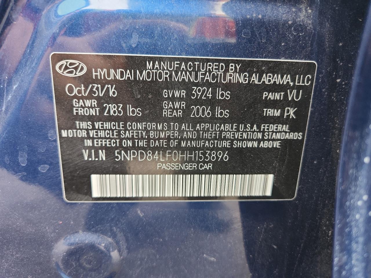 2017 Hyundai Elantra Se VIN: 5NPD84LF0HH153896 Lot: 81285205