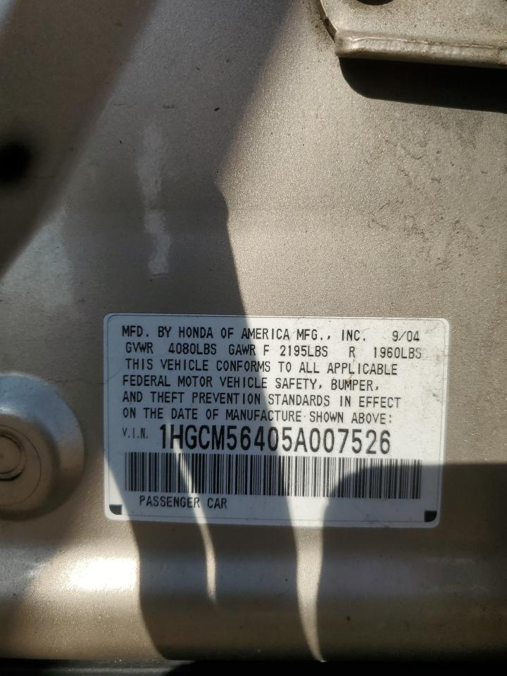 2005 Honda Accord Lx VIN: 1HGCM56405A007526 Lot: 80869735