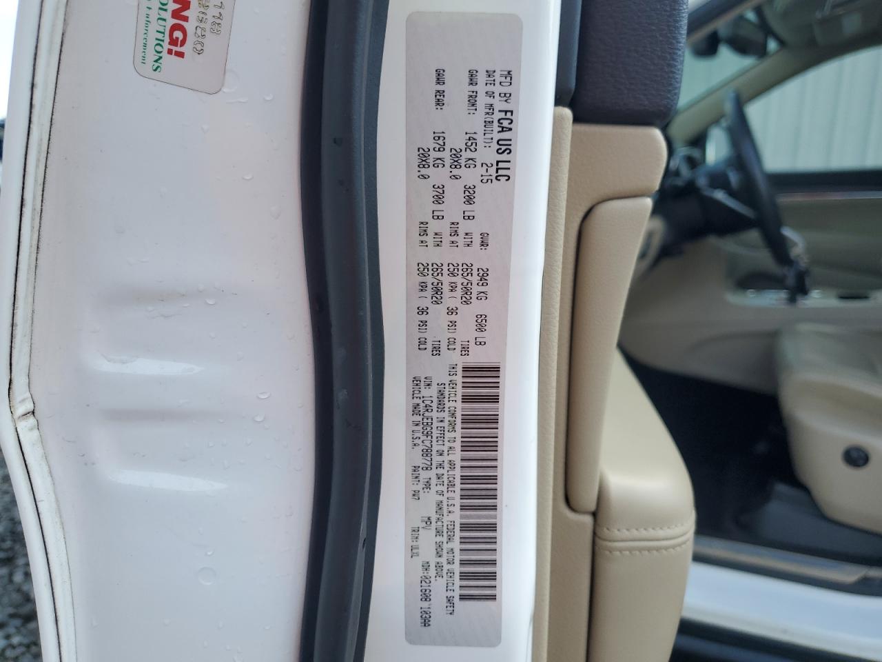 2015 Jeep Grand Cherokee Limited VIN: 1C4RJEBG9FC788778 Lot: 71459255