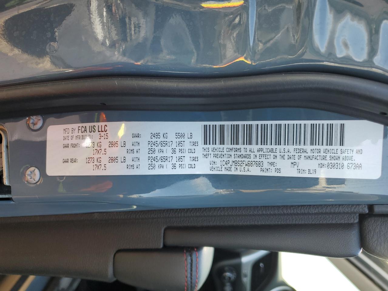 2015 Jeep Cherokee Trailhawk VIN: 1C4PJMBS2FW687683 Lot: 71173785