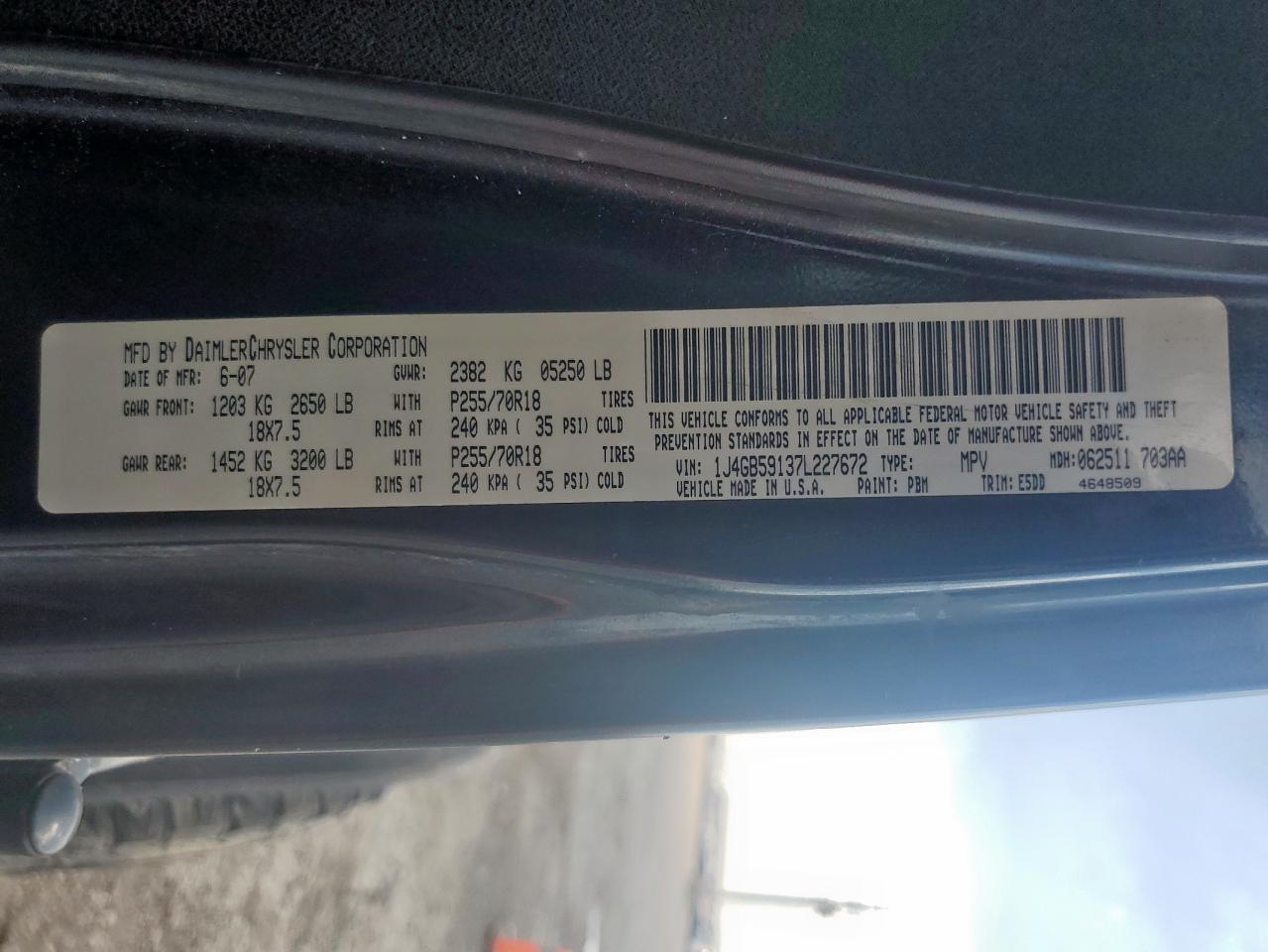 2007 Jeep Wrangler Sahara VIN: 1J4GB59137L227672 Lot: 84594215