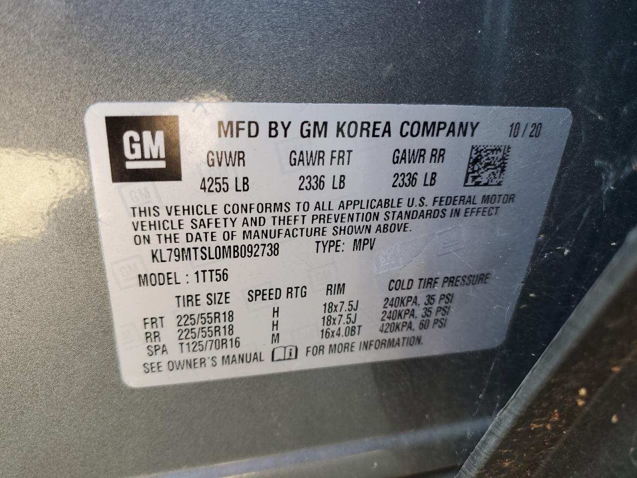 2021 Chevrolet Trailblazer Rs VIN: KL79MTSL0MB092738 Lot: 80487455