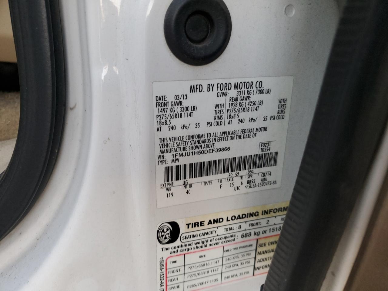 2013 Ford Expedition Xlt VIN: 1FMJU1H50DEF39866 Lot: 71496795