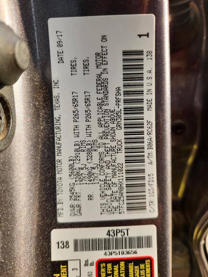 2017 Toyota Tacoma Double Cab VIN: 5TFCZ5AN8HX111022 Lot: 72000135