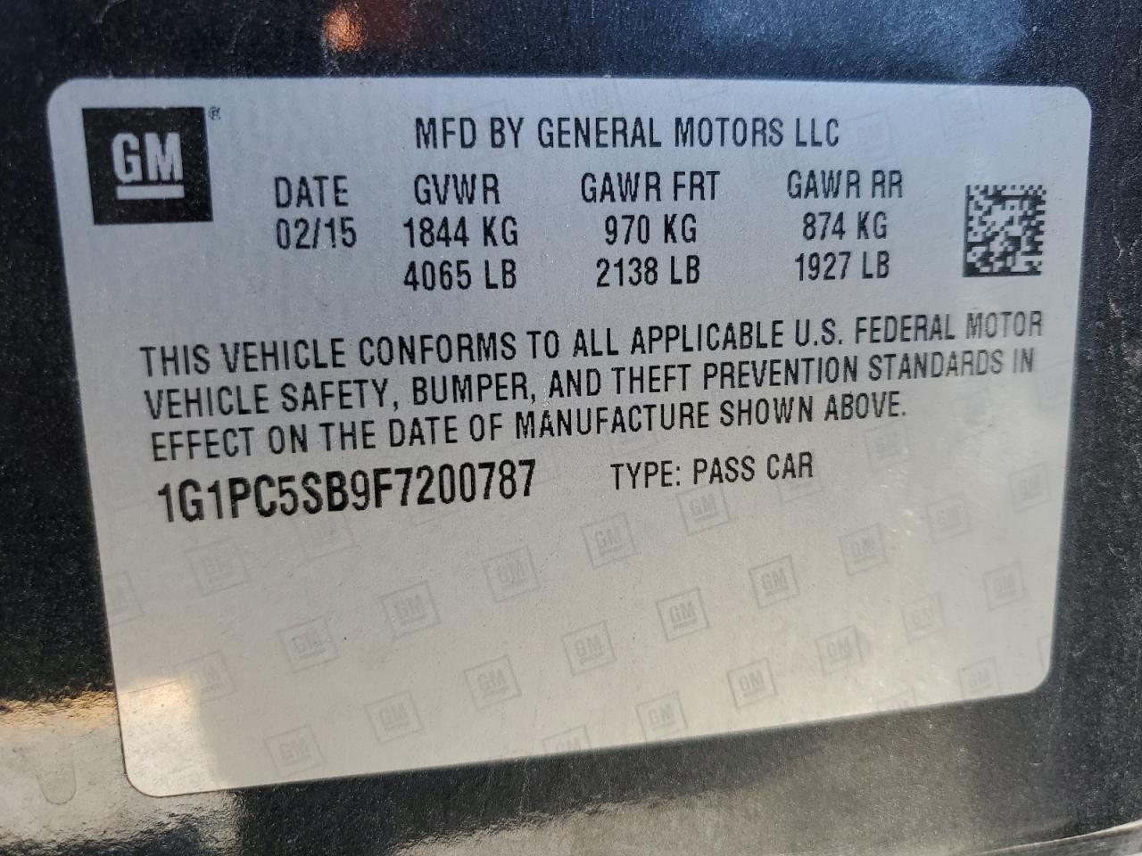 2015 Chevrolet Cruze Lt VIN: 1G1PC5SB9F7200787 Lot: 83979695