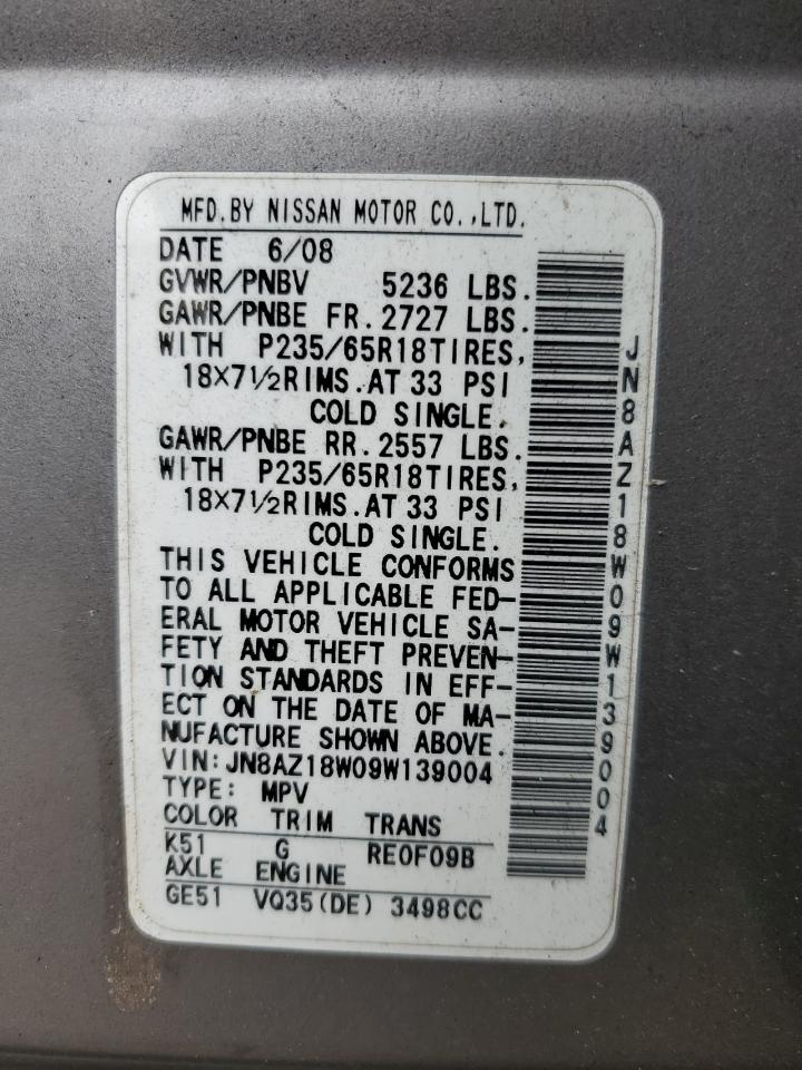 2009 Nissan Murano S VIN: JN8AZ18W09W139004 Lot: 84225055
