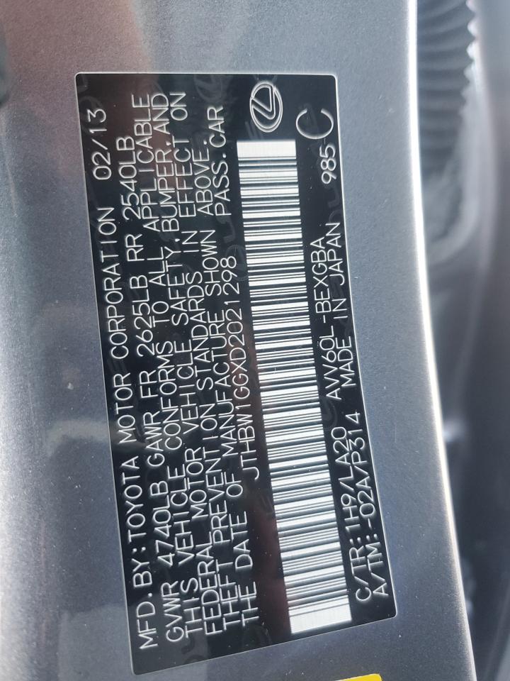 2013 Lexus Es 300H VIN: JTHBW1GGXD2021298 Lot: 84371465