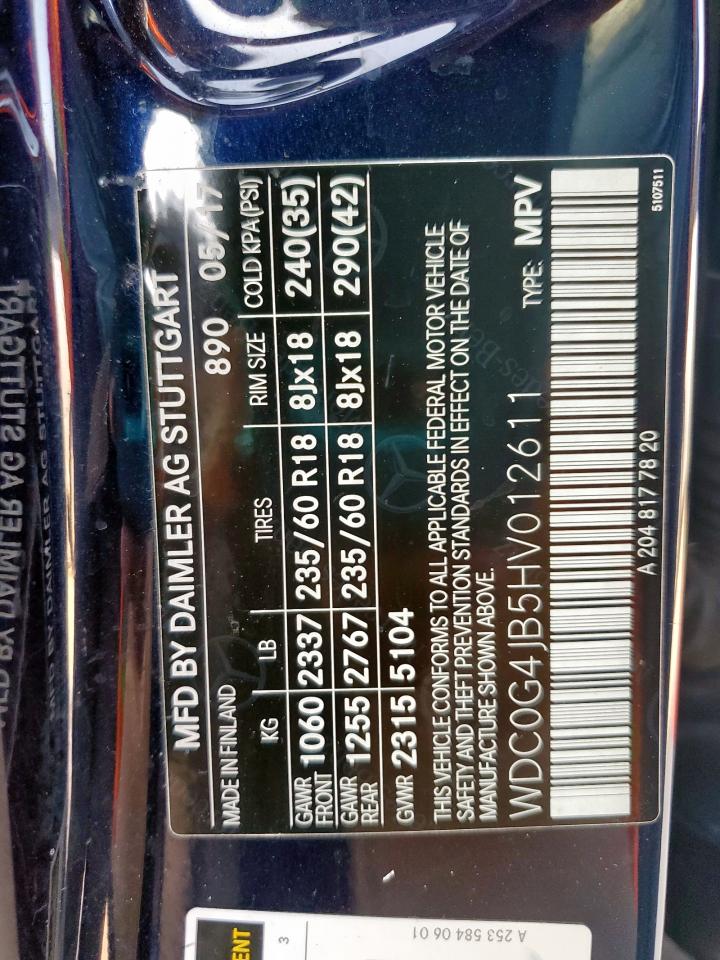 2017 Mercedes-Benz Glc 300 VIN: WDC0G4JB5HV012611 Lot: 80712855