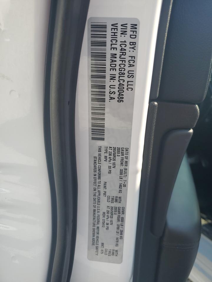 2020 Jeep Grand Cherokee Overland VIN: 1C4RJFCG8LC400486 Lot: 80120135