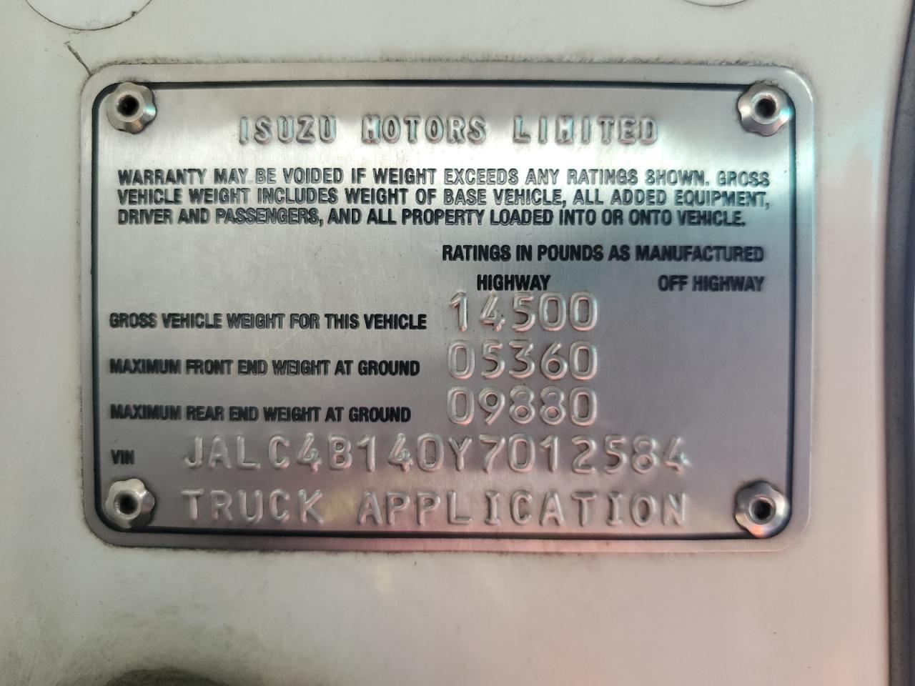 2000 Isuzu Npr VIN: JALC4B140Y7012584 Lot: 71256565