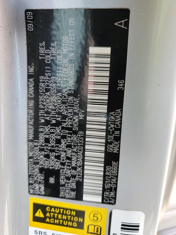 2010 Lexus Rx 350 VIN: 2T2ZK1BA8AC013319 Lot: 71880895