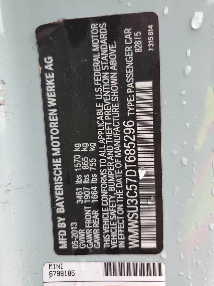 2013 Mini Cooper VIN: WMWSU3C57DT685296 Lot: 83936685