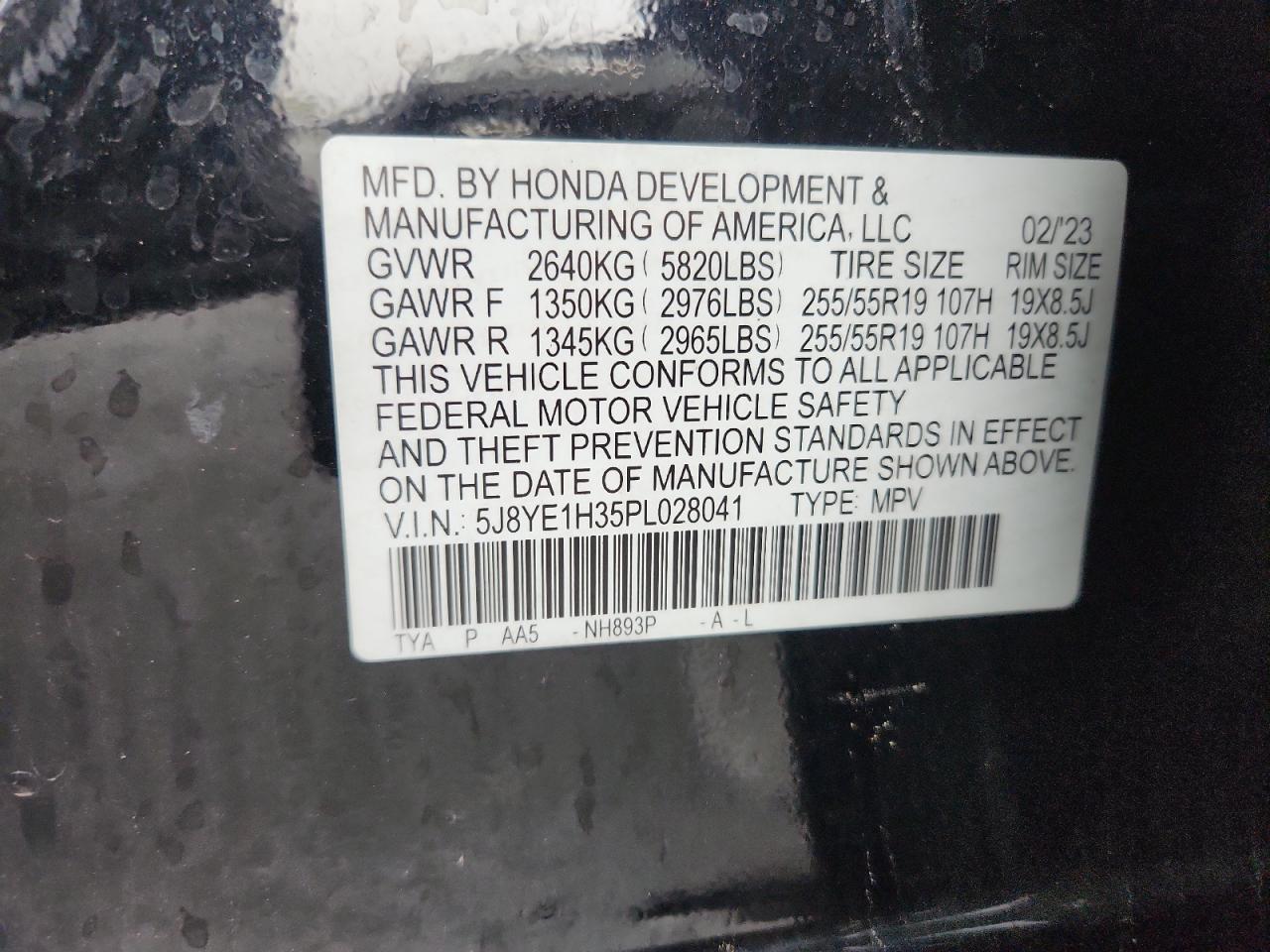 2023 Acura Mdx VIN: 5J8YE1H35PL028041 Lot: 81455915