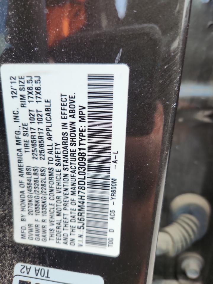 2013 Honda Cr-V Exl VIN: 5J6RM4H78DL030981 Lot: 72089895