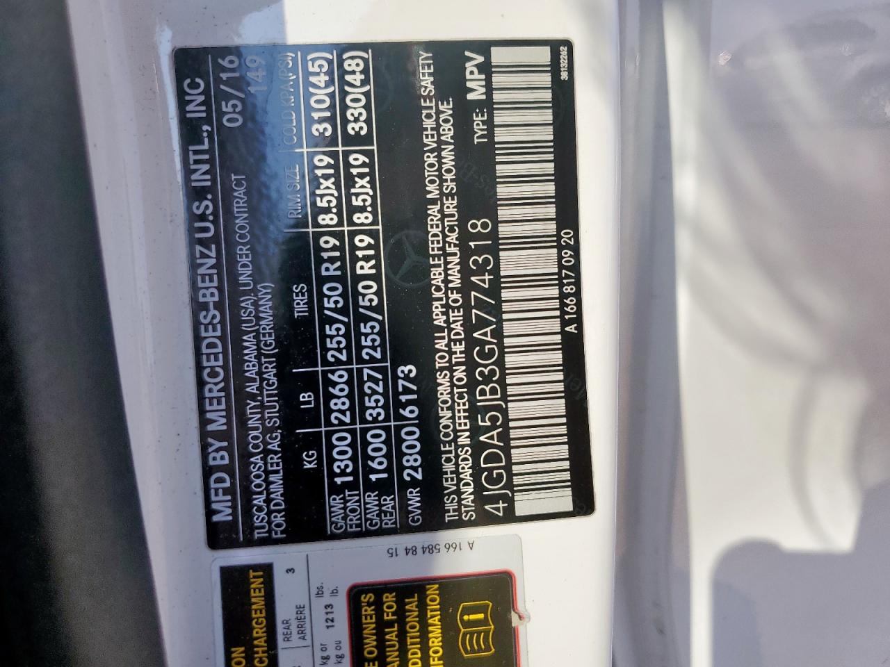 2016 Mercedes-Benz Gle 350 VIN: 4JGDA5JB3GA774318 Lot: 81030005