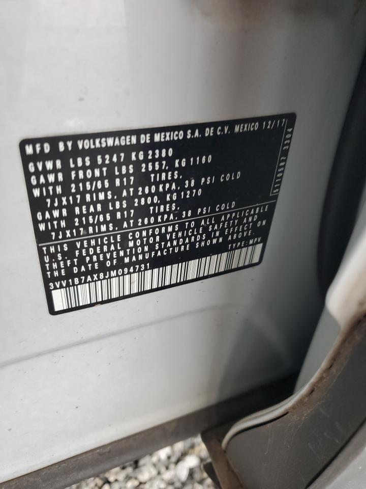 2018 Volkswagen Tiguan S VIN: 3VV1B7AX8JM094731 Lot: 84208755