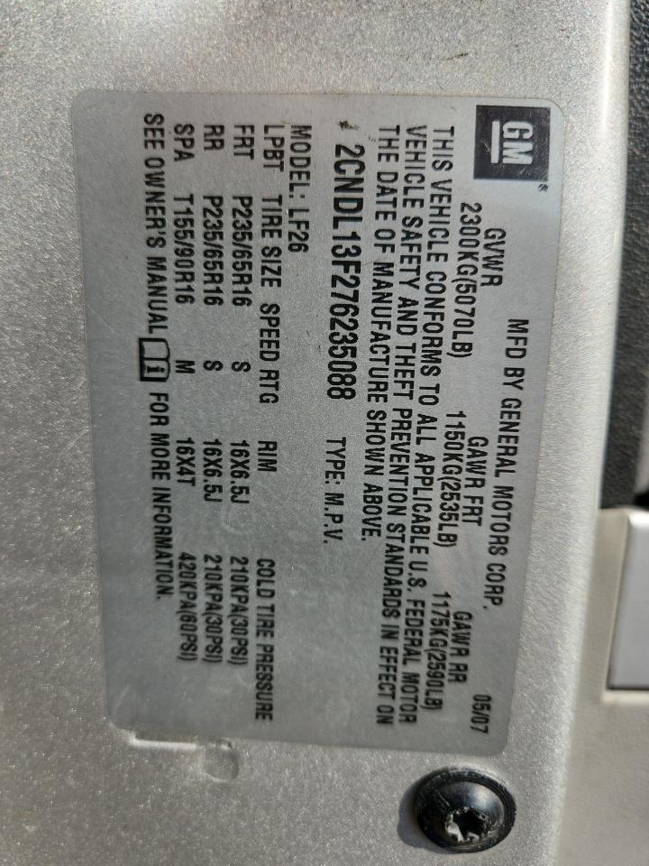 2007 Chevrolet Equinox Ls VIN: 2CNDL13F276235088 Lot: 93324695