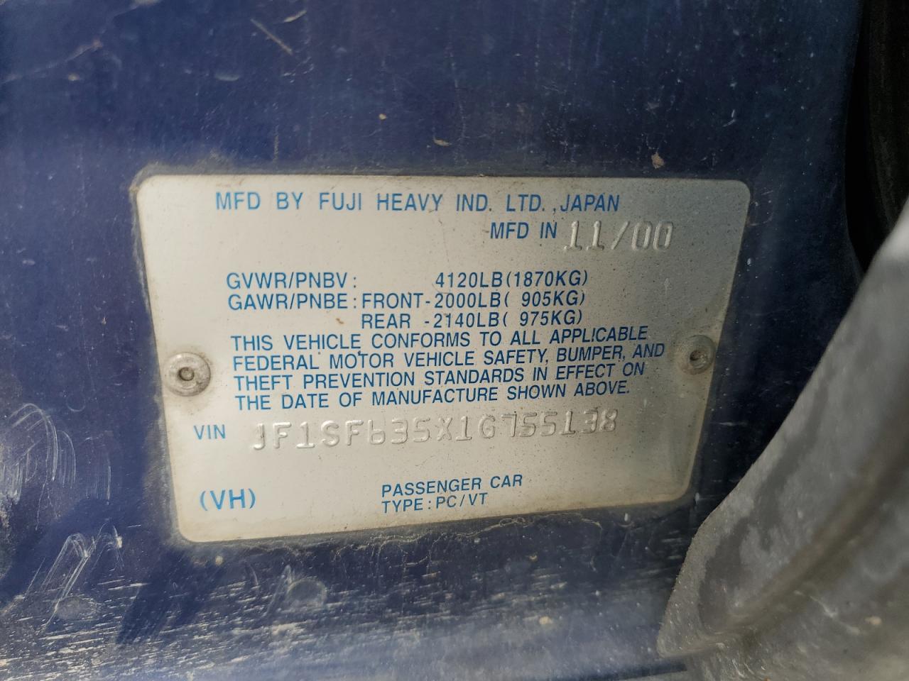 2001 Subaru Forester L VIN: JF1SF635X1G755138 Lot: 71324555