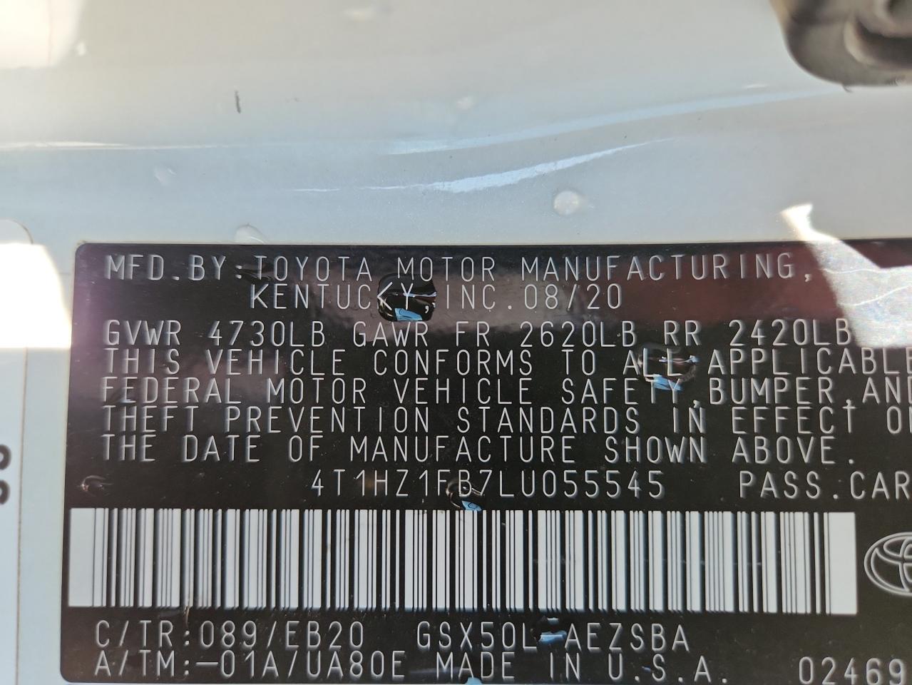 2020 Toyota Avalon Touring VIN: 4T1HZ1FB7LU055545 Lot: 84039595