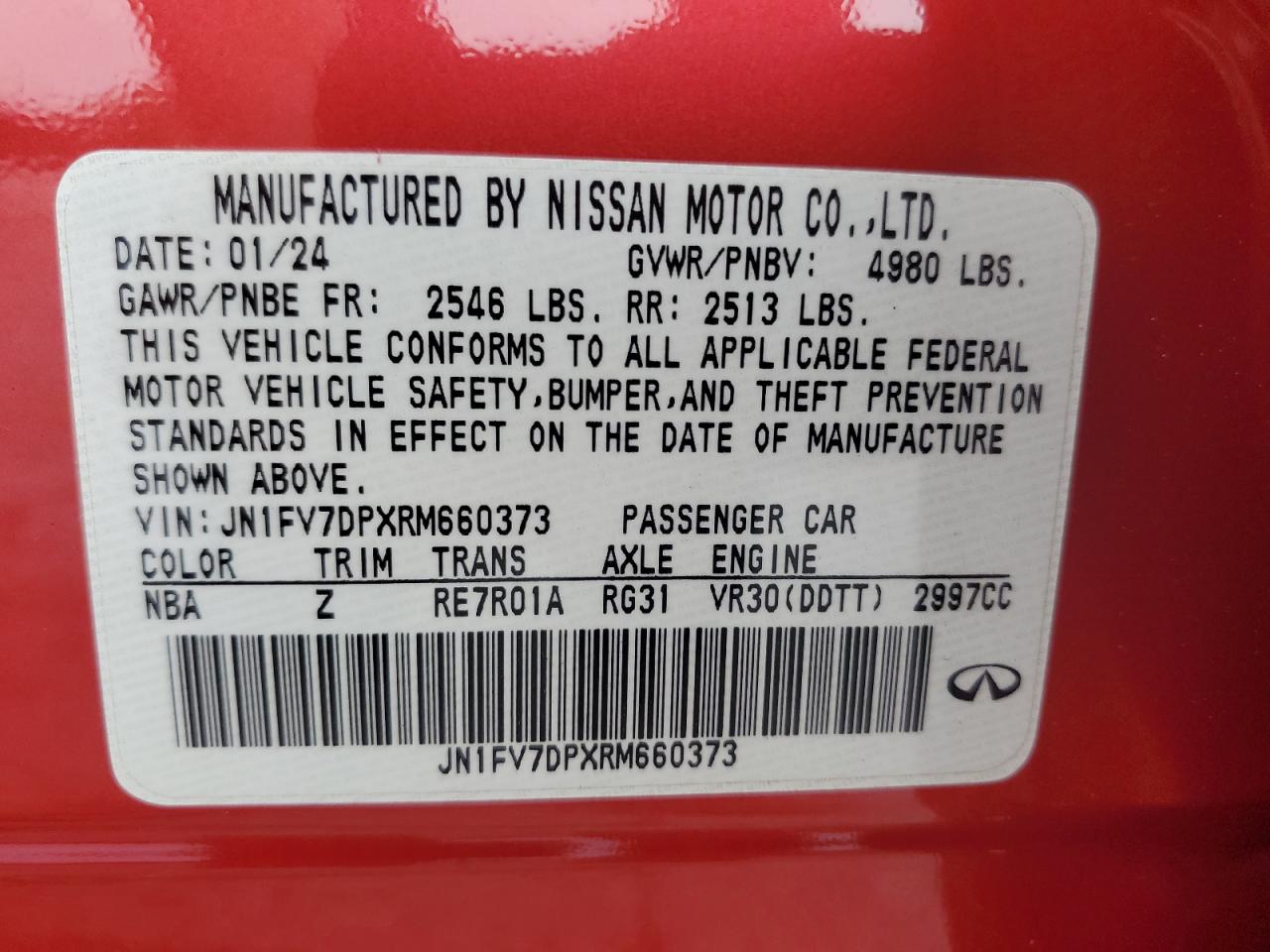 2024 Infiniti Q50 Red Sport 400 VIN: JN1FV7DPXRM660373 Lot: 81689455