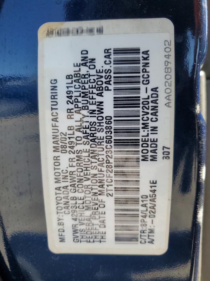 2003 Toyota Camry Solara Se VIN: 2T1CF28P23C603860 Lot: 80088415